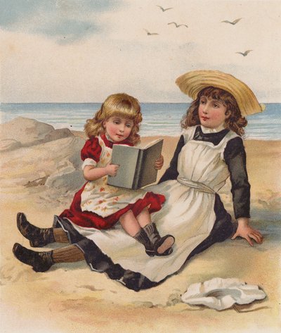 Dívky čtoucí na pláži (chromolit) od English School