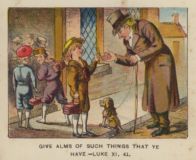 Dávejte almužnu z toho, co máte, Lukáš XI 41 (barva litho) od English School