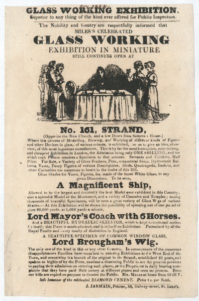 Výstava opracování skla, 161 Strand, červenec 1834 od English School