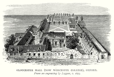 Gloucester Hall (nyní Worcester College), Oxford (rytina) od English School