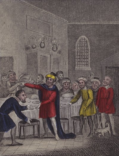 Bůh pořádá hostinu a přikazuje svým tvorům, aby přišli... (barevná rytina) od English School