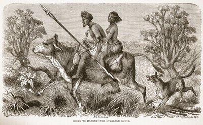 Jít na trh – pozemní cesta, ilustrace z Obrazového vydání života a objevů Davida Livingstona od J. Ewinga Richieho, hospoda. od A. Fullarton & Co., 1876 od English School