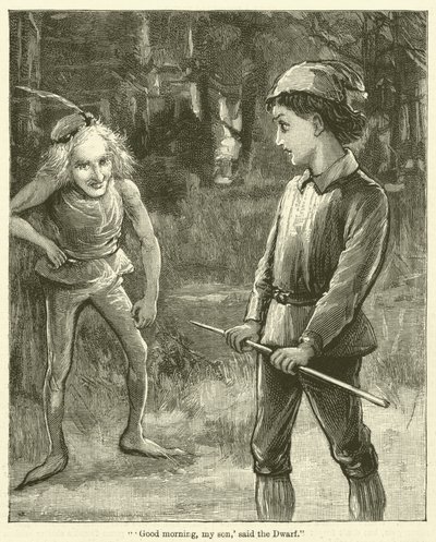 "Dobré ráno, synu," řekl trpaslík" (rytina) od English School