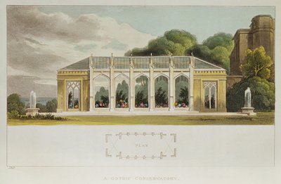 Gotická konzervatoř, 1832 (barevná rytina) od English School