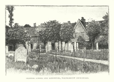 Gymnázia a almužny, hřbitov ve Walthamstow (rytina) od English School
