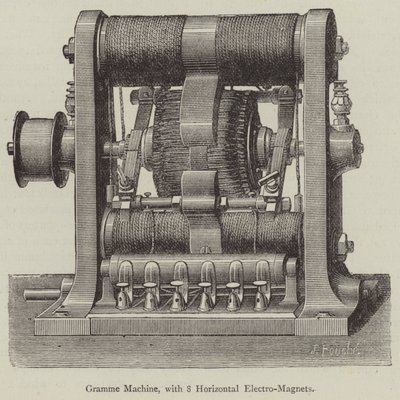 Gramme Machine, s 8 horizontálními elektromagnety (gravírování) od English School