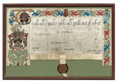 Udělení zbraní Charlesi Hewittovi, 1597 od English School