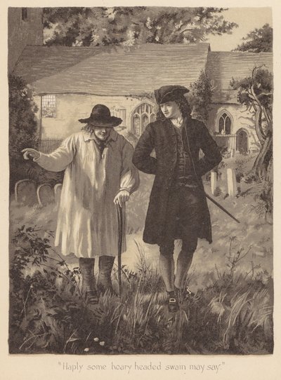 Grayovy elegie: "Haply some hoary headed swain may say" (litografie) od English School