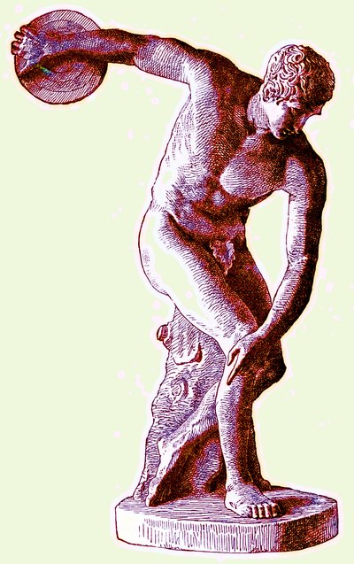 Řecký atlet hází diskem, ilustrace z Cassells Illustrated Universal History od Edwarda Olliera, 1890 (digitálně vylepšený obrázek) od English School