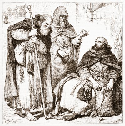 Skupina žebravých bratří, ilustrace z Historie protestantismu od Jamese Aitkena Wylie (1808-1890), pub. 1878 od English School