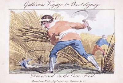 Gulliverova cesta do Brobdingnagu, objevená v kukuřičném poli, 1805 od English School