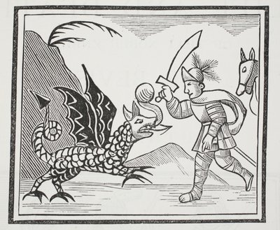 Guy and the Northumbrian Dragon, ilustrace z Chap-books of the Eighteenth Century od Johna Ashtona, pub. 1882 od English School