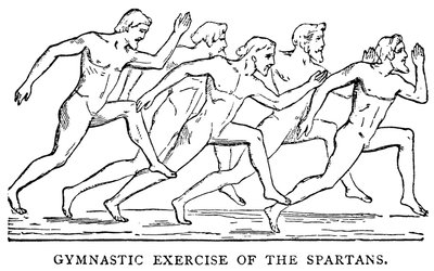 Gymnastické cvičení Sparťanů, ilustrace z Ilustrované historie světa, kolem roku 1880 od English School