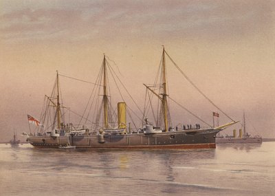 HMS Mohawk, křižník 3. třídy (barevná litografie) od English School