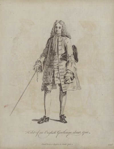 Hábit anglického gentlemana kolem roku 1700 (rytina) od English School