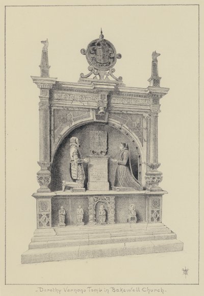 Haddon Hall, hrobka Dorothy Vernonové v Bakewell Church (litho) od English School