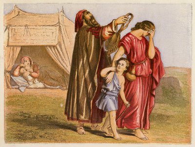 Hagar a Izmael (barevná litografie) od English School