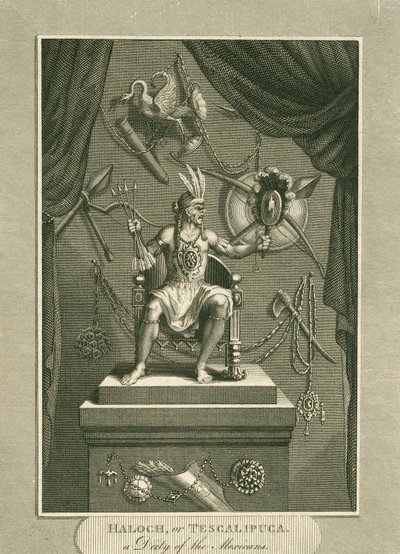 Haloch, nebo Tescalipuca, božstvo Mexičanů, ilustrace ze Světa: aneb současný stav vesmíru, což je všeobecná a úplná sbírka moderních cest a cest, od Cavendishe od English School