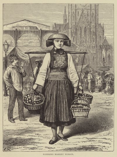 Hamburk Market Woman (rytina) od English School