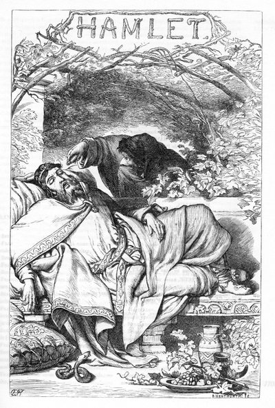 Hamlet – Ilustrace v “” Completes de William Shakespeare”” 1866 - Ilustrace a obecná forma tohoto vydání jsou vypůjčeny z Cassellova ilustrovaného Shakespeara, vydaného v Londýně od English School