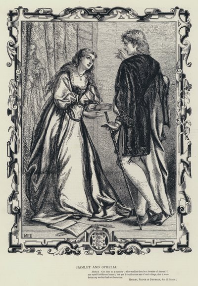 Hamlet a Ofélie, Hamlet, princ dánský, dějství iii, scéna 1 (rytina) od English School