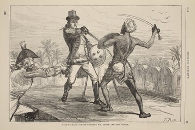 Ruční souboj mezi panem Shorem a Goojurem, ilustrace z Cassells Illustrated History of England. od English School