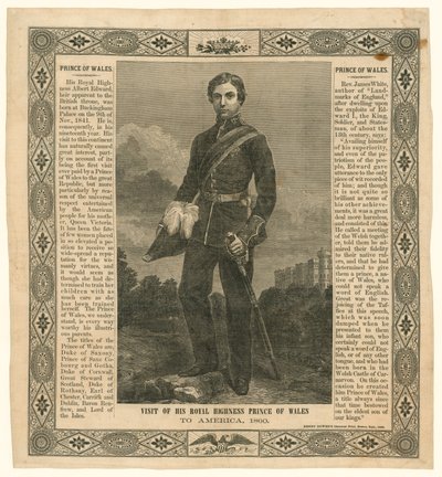Kapesník připomínající cestu prince z Walesu do Ameriky, 1860 od English School