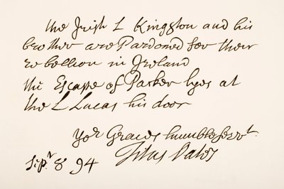Rukopis a podpis Tita Oatese, 1694 od English School