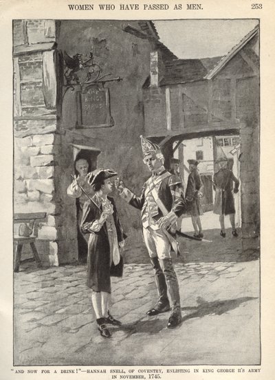 Hannah Snell, narukující do armády krále Jiřího II., ilustrace z 