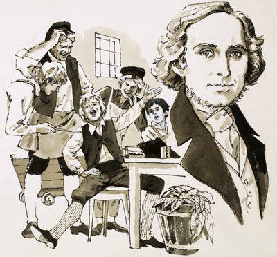 Hans Christian Andersen baví své učedníky zpěvem. od English School