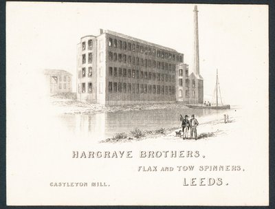 Hargrave Brothers, přadleny lnu a koudelí, obchodní karta od English School