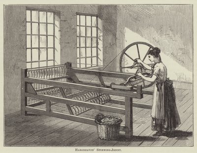 Hargreavesův spinning-jenny (rytina) od English School