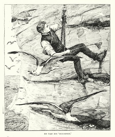 Používá svou "lžíci na vejce" (rytinu). od English School