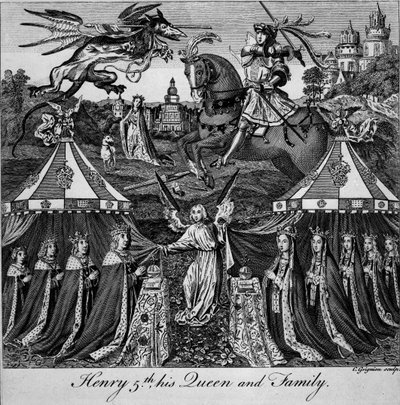 Henry 5th, jeho královna a rodina, vyrytý Charles Grignion (1717-1810) od English School