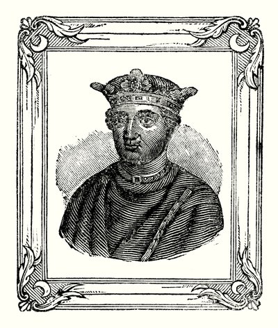 Jindřich II. se narodil roku 1131, korunován byl roku 1154 a zemřel roku 1189 (rytina). od English School