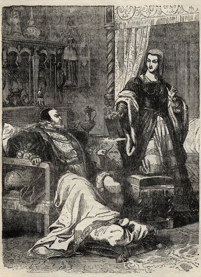 Henry VIII a královna Catherine Parr (1512-1548) - rytina z „“Historie Anglie“ od Cassella Pettera & Galpina od English School