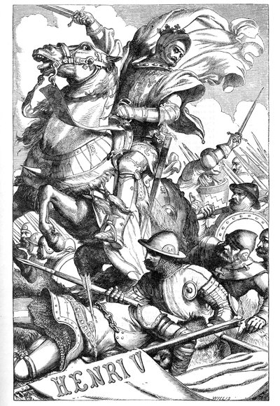 Henry V – (The Chronicle History of Henry the Fifth) – Ilustrace v „“ Completes de William Shakespeare““ 1866 – Ilustrace a obecná forma tohoto vydání jsou vypůjčeny z Cassellova ilustrovaného Shakespeara, vydaného v Londýně od English School