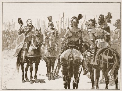 Jindřich a zajatí francouzští důstojníci, ilustrace z Cassells Illustrated History of England (sépiová fotografie) od English School