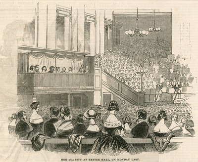 Její Veličenstvo královna Viktorie v Exeter Hall, Strand, Londýn od English School