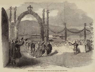 Návštěva Jejího Veličenstva ve Skotsku, příjezd do Fort William (rytina) od English School