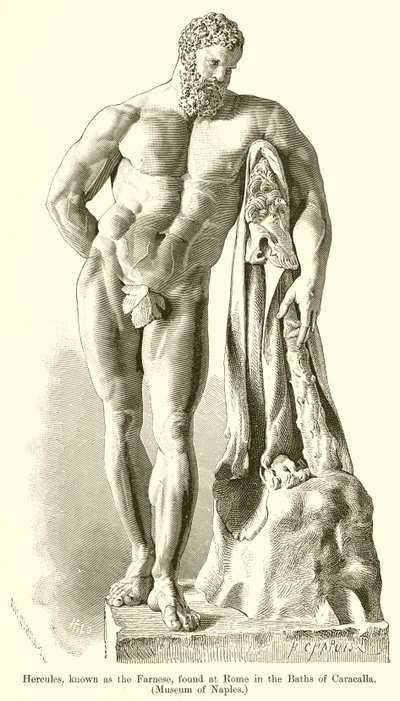 Hercules, známý jako Farnese, nalezený v Římě v lázních Caracalla. (Nepolské muzeum) od English School