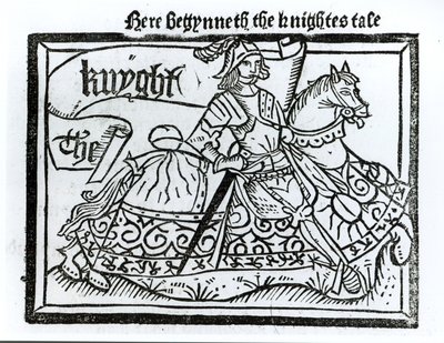 Here Begynneth the Knightes Tale, ilustrace z The Canterbury Tales od Geoffreyho Chaucera (asi 1345-1400) tiskl William Caxton (asi 1422-91) 1434 od English School