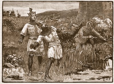 Hrdinství St. Claira při obléhání hradu Bridgnorth, ilustrace z Cassells Illustrated History of England (sépiová fotografie) od English School