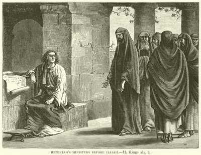 Ezechiášovi ministři před Izajášem, II, Kings, xix, 2 (rytina) od English School