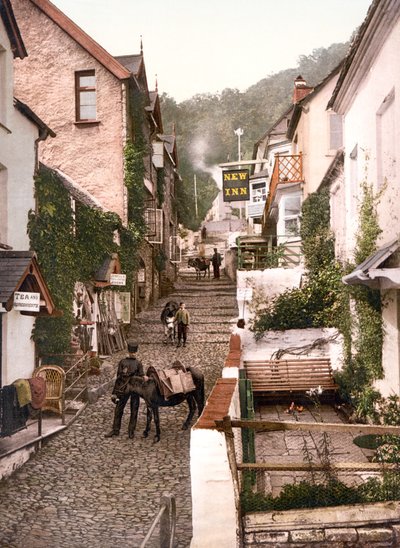 High Street, Clovelly (ručně kolorovaná fotografie) od English School