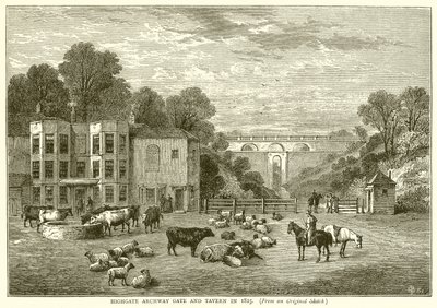 Highgate Archway Gate and Tavern v roce 1825 od English School