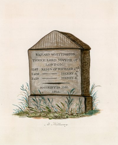 Highgate Hill, Whittington Stone (čb na papíře) od English School
