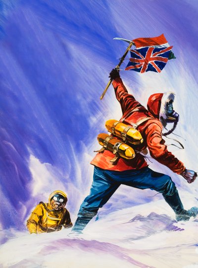Hillard a Tensing na vrcholu Mount Everestu od English School