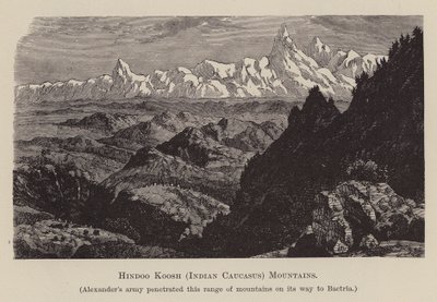 Hindoo Koosh, Indický Kavkaz, hory (rytina) od English School