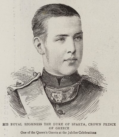 Jeho královská výsost vévoda ze Sparty, korunní princ Řecka (rytina) od English School
